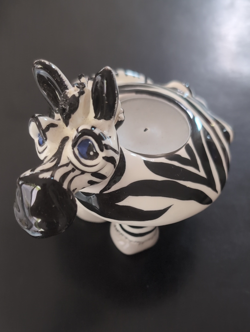 S.W.A.K. Hand-Painted Ceramic Zebra Tea Light Holder - Black and White